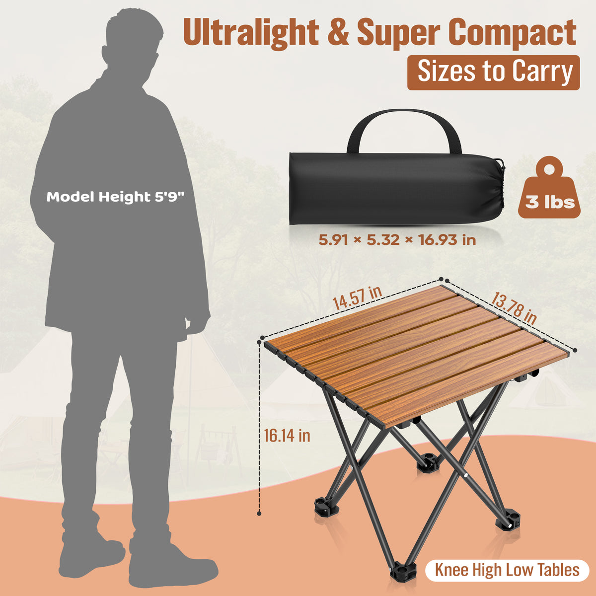 BNISE Folding Camping Table 141 lbs Capacity, Carbon Steel Portable Camp Table with Carry Bag, Lightweight Outdoor for Camping Picnic bbq Beach RV Travel
