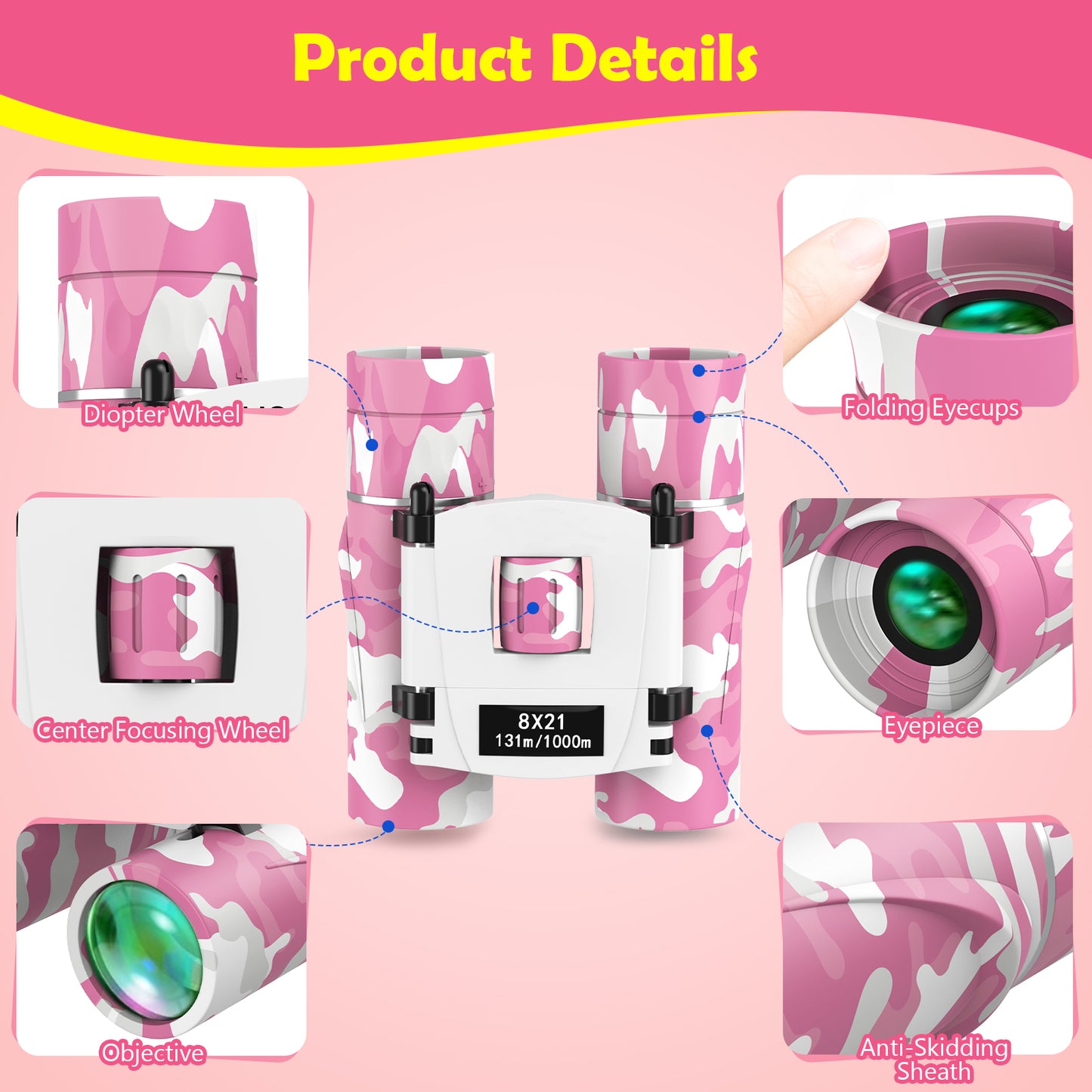 BNISE Small Binoculars for Adult and Kids, 8x21 Compact Binoculars for Bird Watching and Hunting Hiking Mini Kids Binoculars Boys Girls-Blue