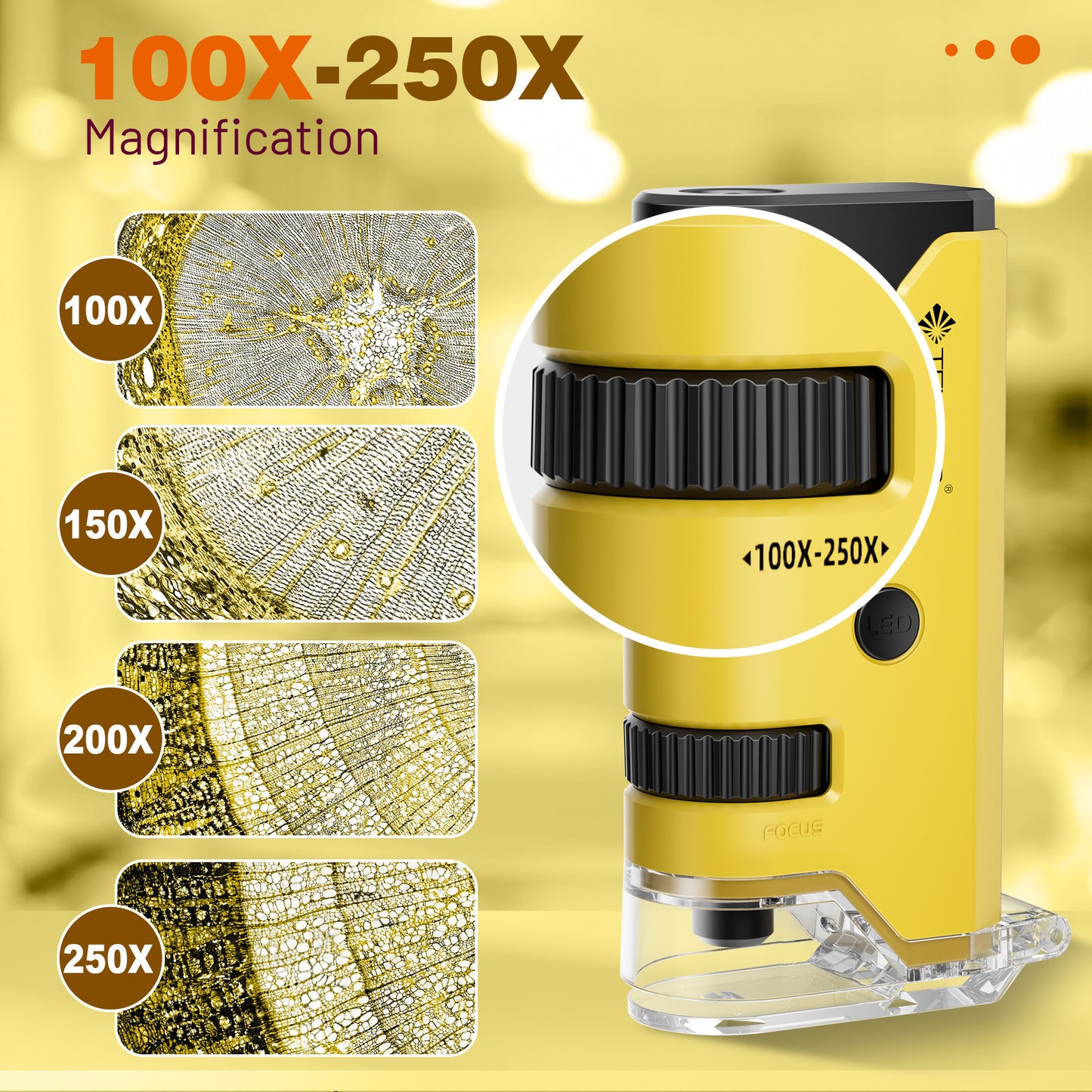 100X-250X Pocket Microscope, Mini Portable Handheld Microscope for Kids Adults Microbiology Home Lab Study, Phone Adapter