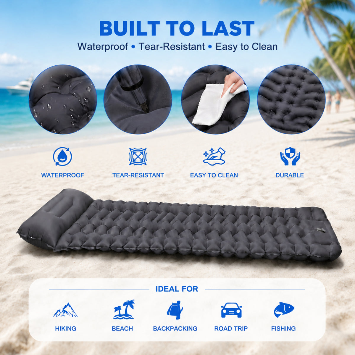 BNISE Sleeping Pad for Camping, 330 lbs Capacity, 27" Extra Wide, Built-in Foot Pump & 5" Pillow, Camping Pad for Hiking, Backpacking & Travel