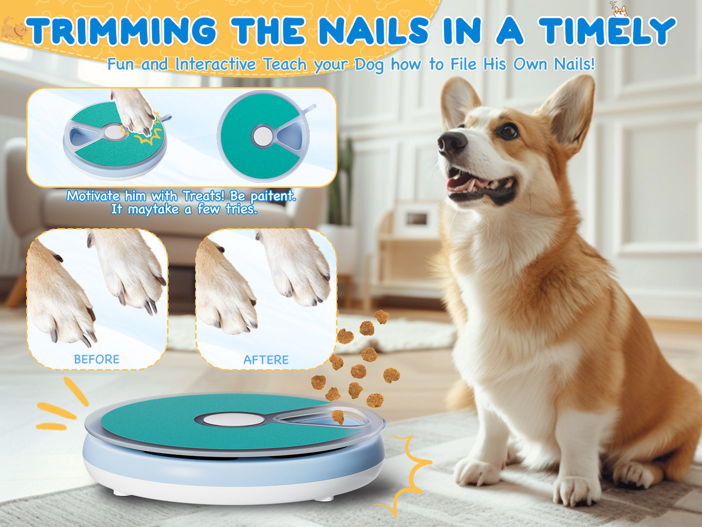 Dog Nail Scratch Pad with Treat Box-Rotatable Portable Dog Scratch Filing Pad for Nails-Pet Nail Scratch Board for Indoor/Outdoor Training Treat Feeder Dispenser-Pink