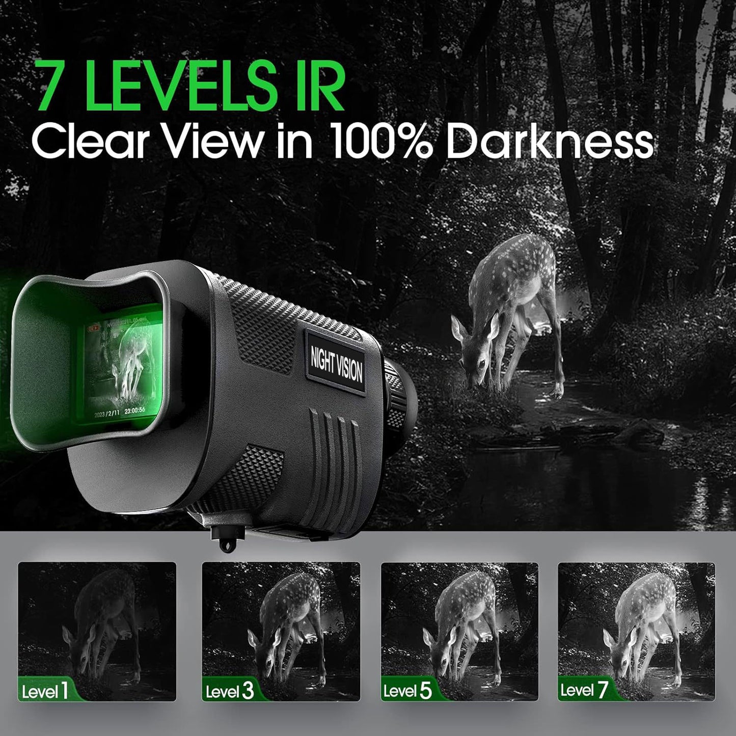 Night Vision Monocular, 8X Digital Zoom, 100% Darkness Infrared Night Vision Monocular for Adult Hunting Camping, 32G