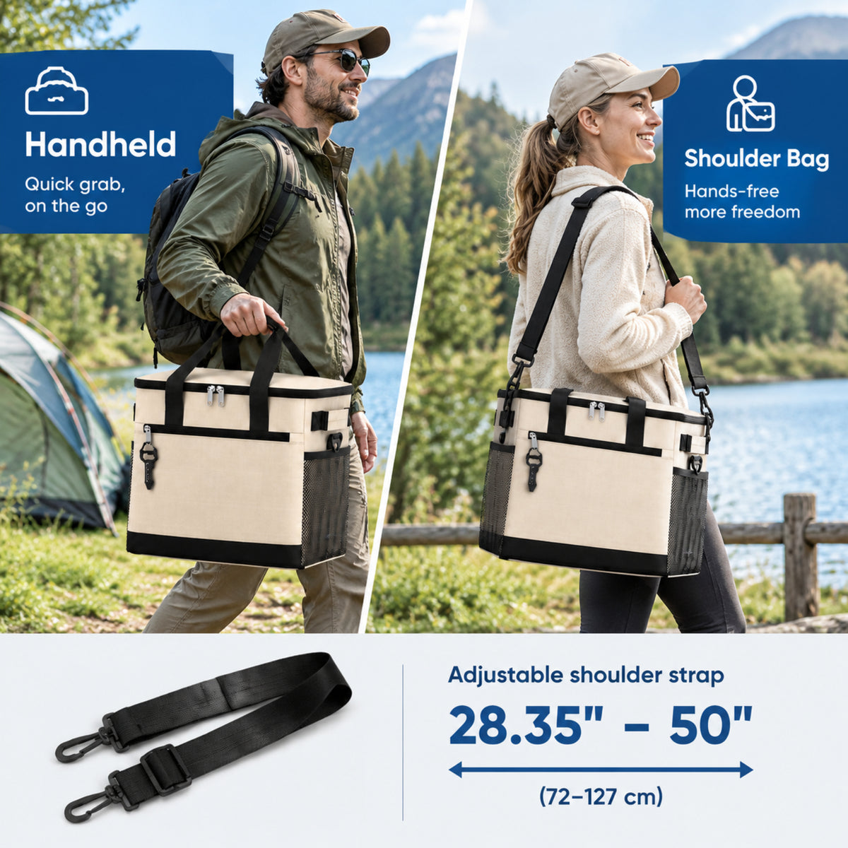 BNISE Insulated Cooler Bag, 24 Can/20L Leakproof Soft Sided Cooler with Shoulder Strap, Foldable Waterproof Tote for Camping Hiking Picnic Beach