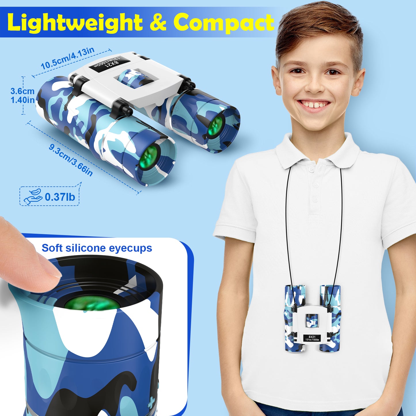 BNISE Small Binoculars for Adult and Kids, 8x21 Compact Binoculars for Bird Watching and Hunting Hiking Mini Kids Binoculars Boys Girls-Blue