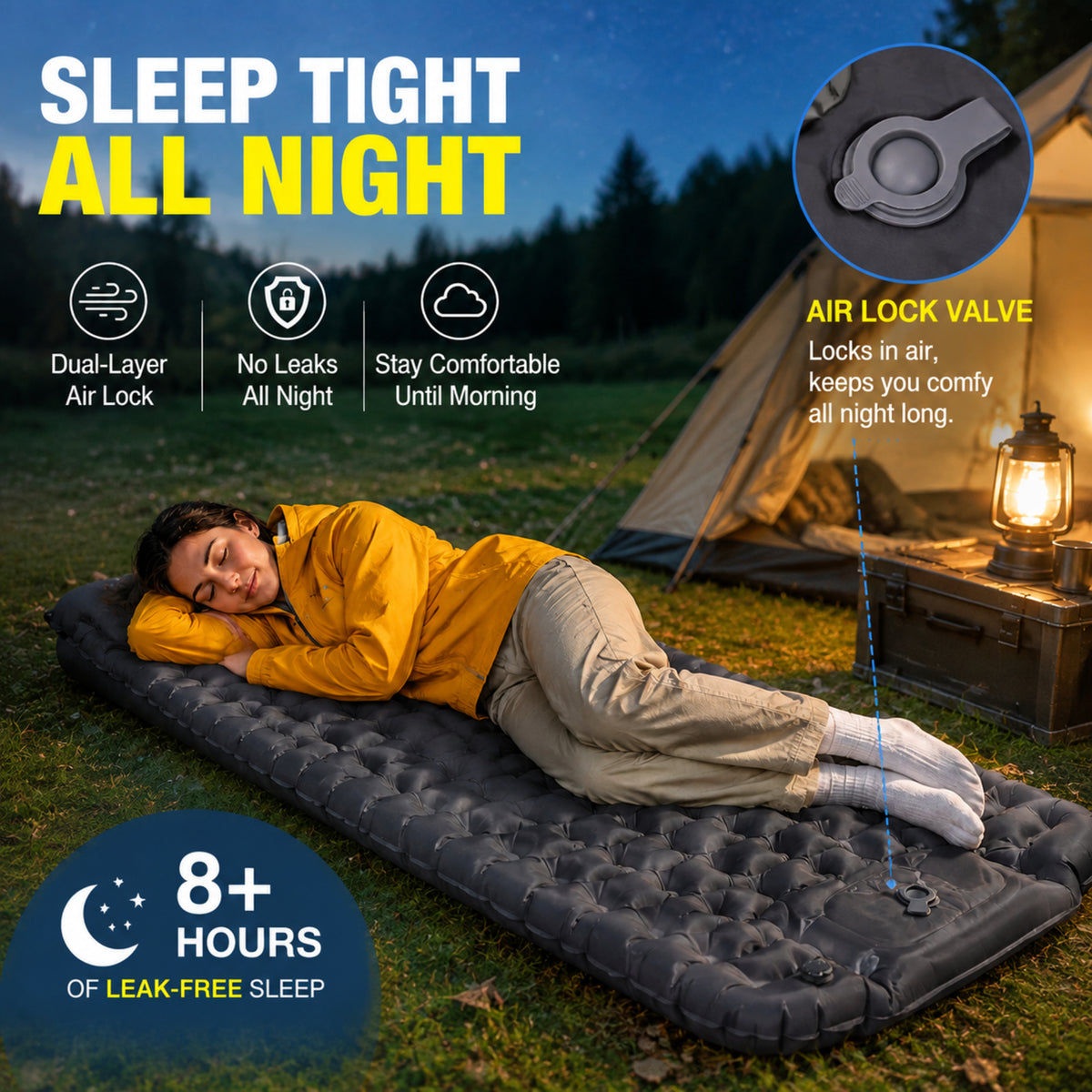 BNISE Sleeping Pad for Camping, 330 lbs Capacity, 27" Extra Wide, Built-in Foot Pump & 5" Pillow, Camping Pad for Hiking, Backpacking & Travel