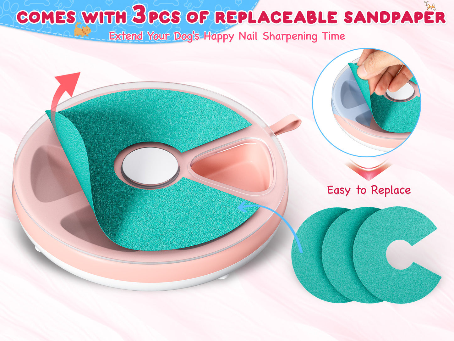 Dog Nail Scratch Pad with Treat Box-Rotatable Portable Dog Scratch Filing Pad for Nails-Pet Nail Scratch Board for Indoor/Outdoor Training Treat Feeder Dispenser-Pink