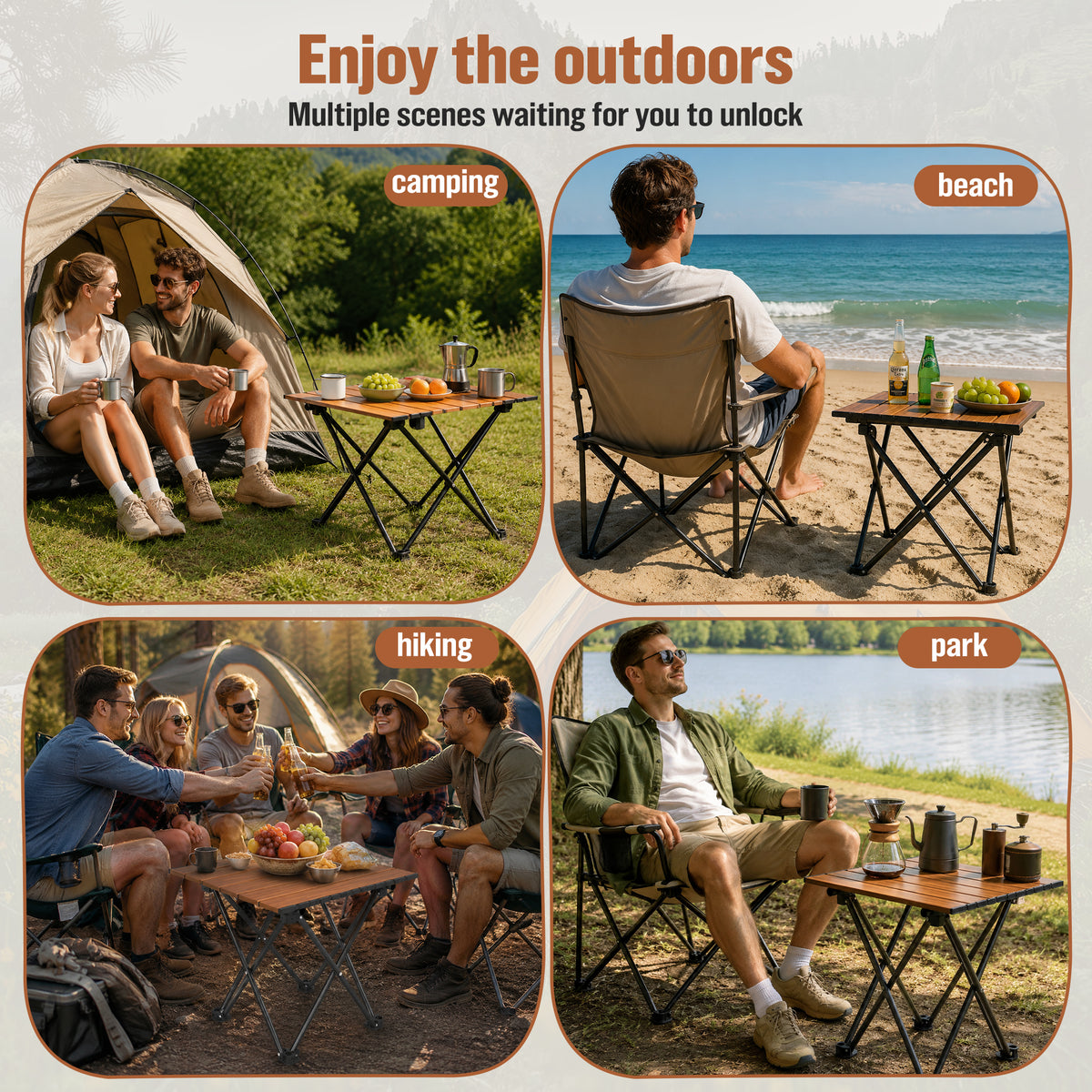 BNISE Folding Camping Table 141 lbs Capacity, Carbon Steel Portable Camp Table with Carry Bag, Lightweight Outdoor for Camping Picnic bbq Beach RV Travel