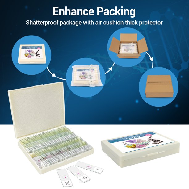 BNISE 100 Microscope Slides with Plant, Insect and Mammalian Specimens for Scientific Research and Observation by Students, Children, Hobbyists