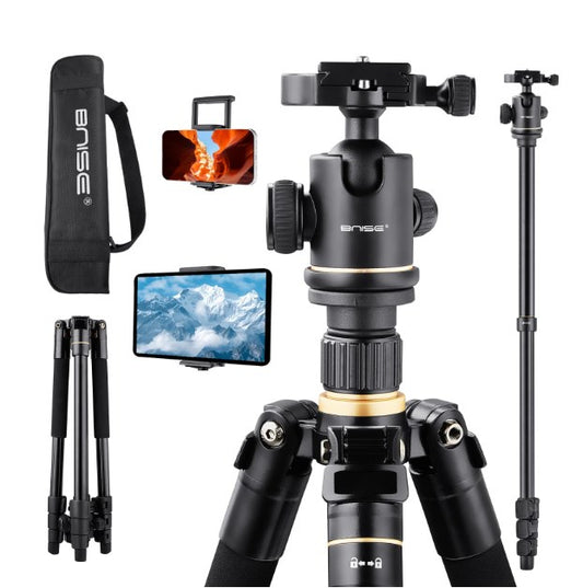 Camera Tripod, DSLR Tripods with 360 Degree Ball Head Load Capacity 8kg/17.6lbs,Cellphone Clip for Smartphone Live Streaming Vlog，Compact Aluminum Lightweight Travel Tripod，64 inch/163cm