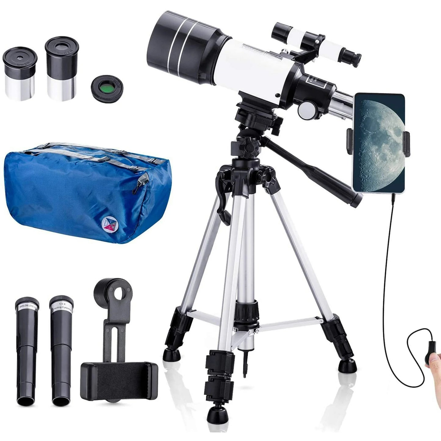 Telescope for Kids Beginners,150X Astronomy Monocular Telescopes 300/70mm with Phone Adapter, Camera Wire Shutter, Moon Filter and Backpack- Adjustable Tall Tripod
