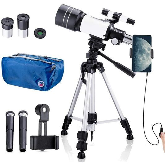 Telescope for Kids Beginners,150X Astronomy Monocular Telescopes 300/70mm with Phone Adapter, Camera Wire Shutter, Moon Filter and Backpack- Adjustable Tall Tripod