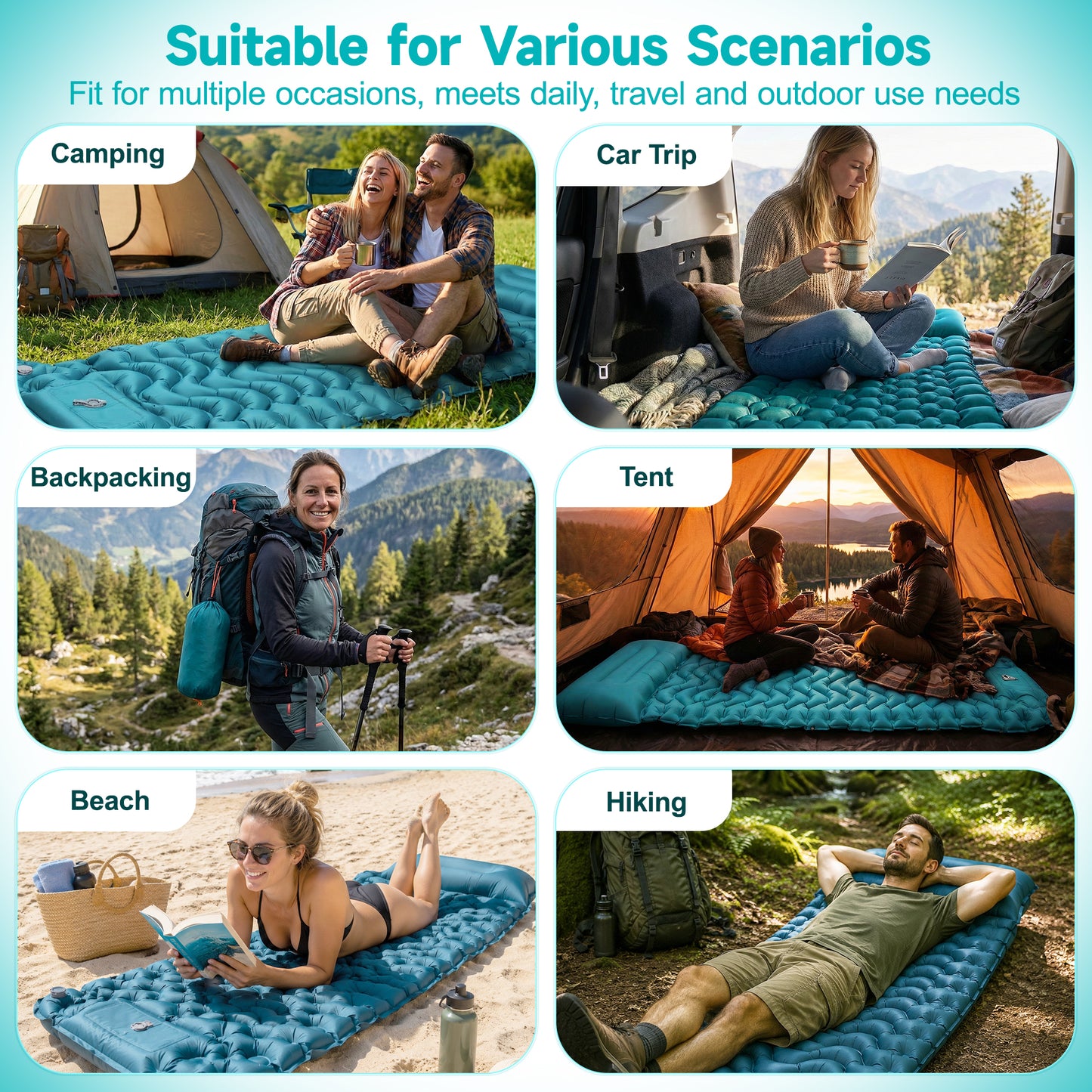 BNISE Camping Sleeping Pad, 6.3" Inflatable Sleeping Mat with Built-in Foot Pump and Pillow, Lightweight Waterproof for Backpacking Travel Hiking