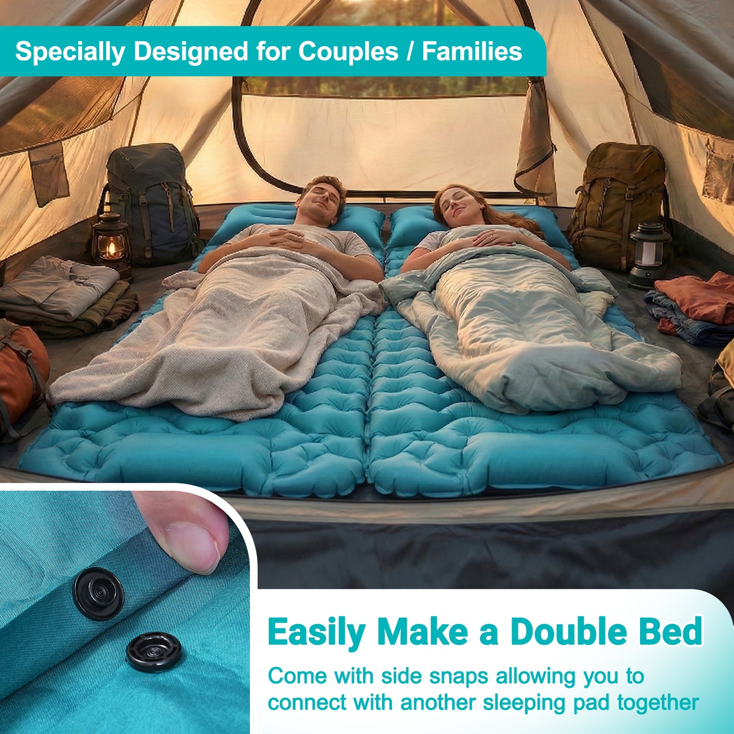 BNISE Camping Sleeping Pad, 6.3" Inflatable Sleeping Mat with Built-in Foot Pump and Pillow, Lightweight Waterproof for Backpacking Travel Hiking