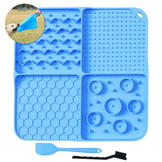 Slow Feeder Mat for Dogs and Cats，12in Large Lick Mat Slow Feeder for Anxiety Relief Dog Toys Feeding Mat for Butter Yogurt Peanut, Pets Supplies Bathing Grooming Training, Blue
