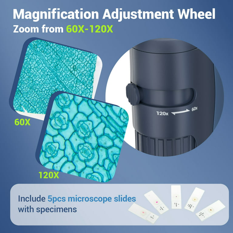 Pocket Microscope, 60x-120x Handheld Mini Microscope with LED Lights ...