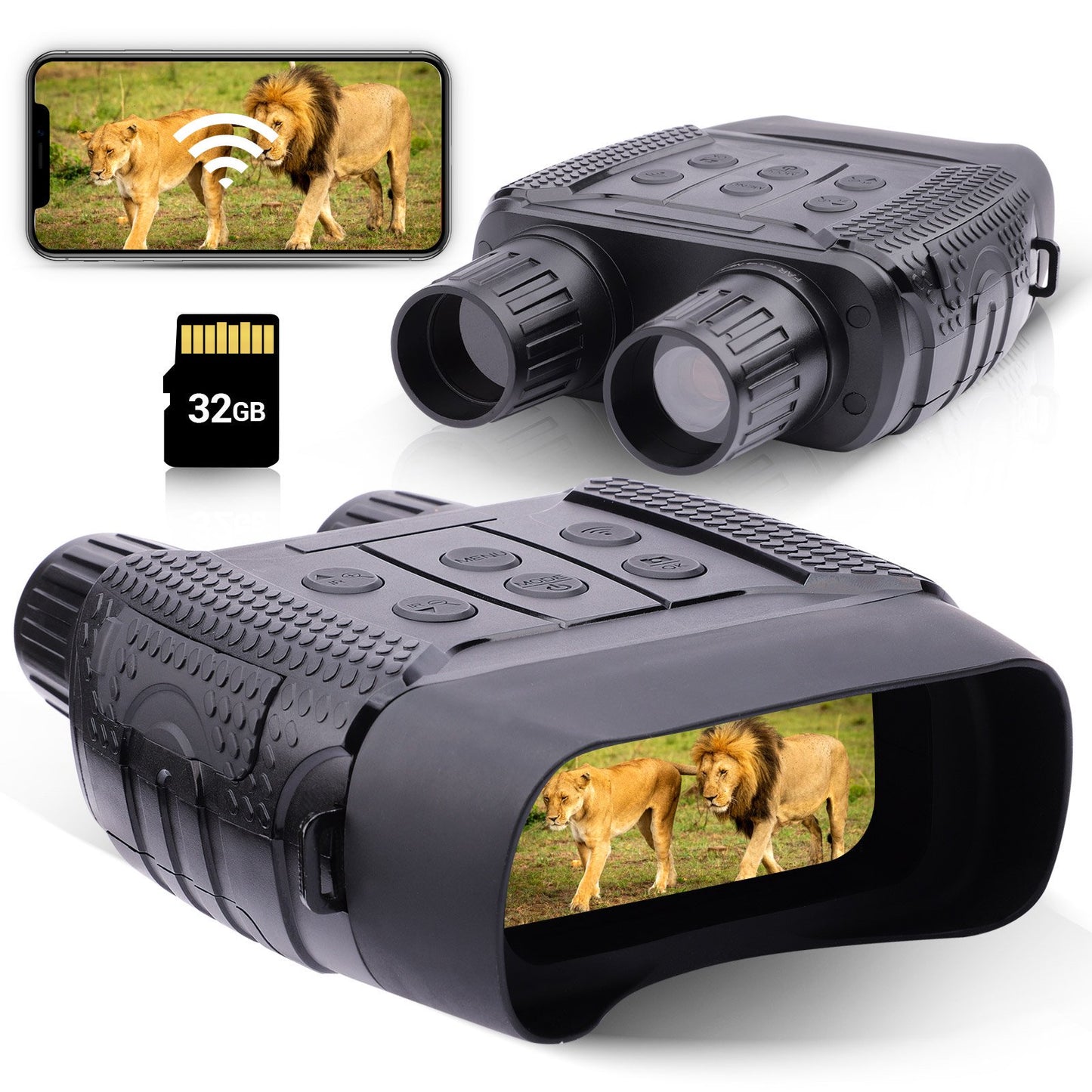 Night Vision Goggles -4x Digital Zoom Binoculars with Night Vision for Total Darkness,with 32GB Memory Card Wifi Remote Control for Photo and Video Storage