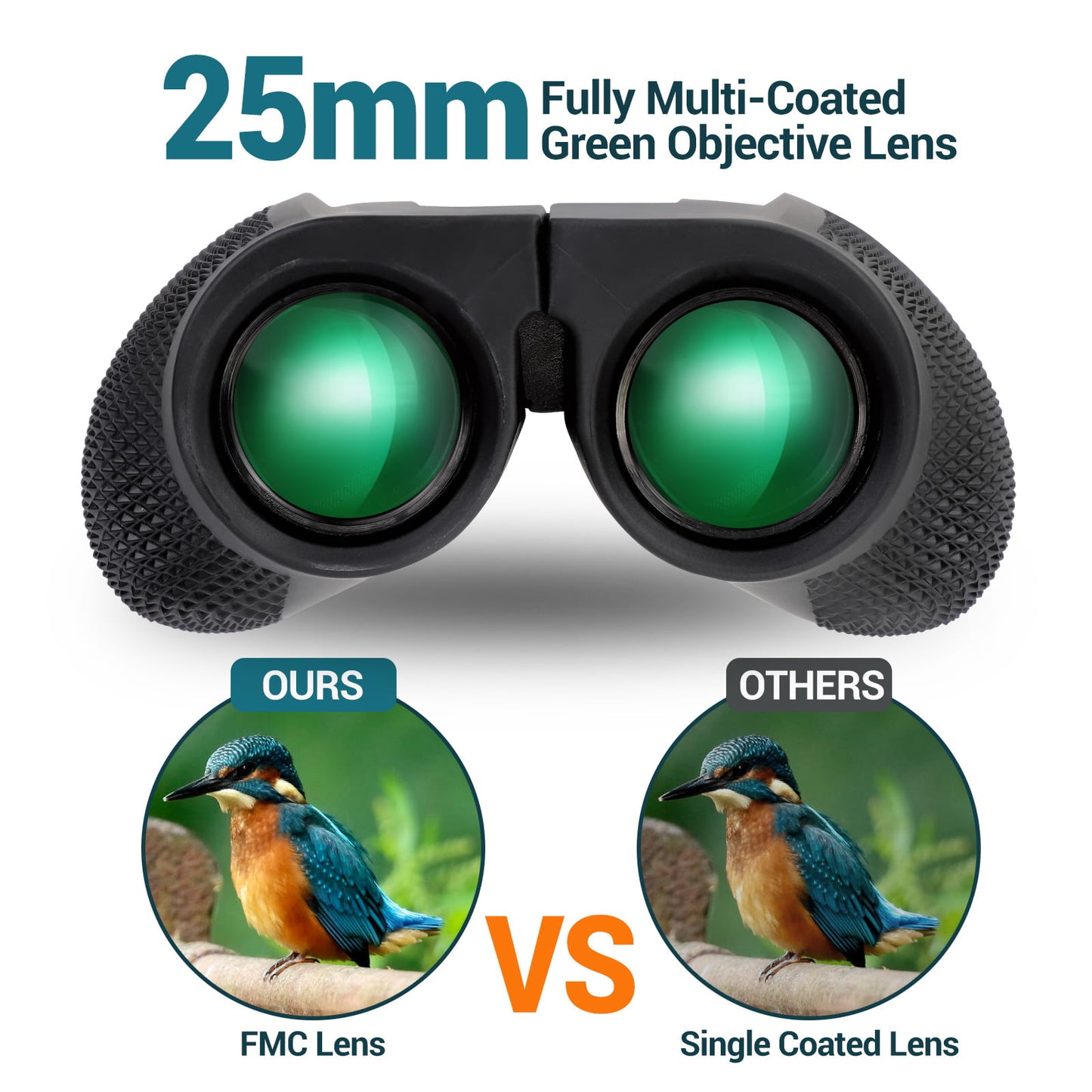 10x25 Bionculars for Adults and Kids, FMC Bak 4 Clear Vision Compact Binoculars for Bird Watching, Outdoor Viewing, Hunting, Theater and Concerts and Sport Games