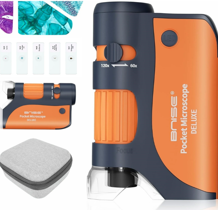 BNISE Kids Microscope LED Lighted Portable Microscope With Case and Slide Set