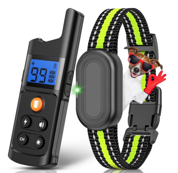 BNISE Dog Training Collar Rechargeable 3 Training Modes， Waterproof , 2600 feet Yard Remote Range Adjustable Shock Levels Dog Training Collar With Remote Correction Collar For Dog Training-Green