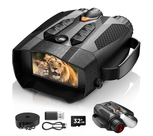 BNISE 4K Night Vision Goggles for Adult-2624FT Infrared Night Vision Binoculars 10X Digital Zoom,Tactical Light,5000mAh Large Battery 32GB TF Card 3'' HD Screen for Outdoor Camping & Security