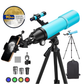BNISE Telescope for Adults & Beginner Astronomers - 90mm Large Aperture 500mm FMC Astronomical Refractor Telescope Tripod Phone Adapter, Carrying Bag
