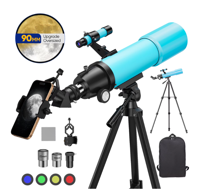 BNISE Telescope for Adults & Beginner Astronomers - 90mm Large Aperture 500mm FMC Astronomical Refractor Telescope Tripod Phone Adapter, Carrying Bag