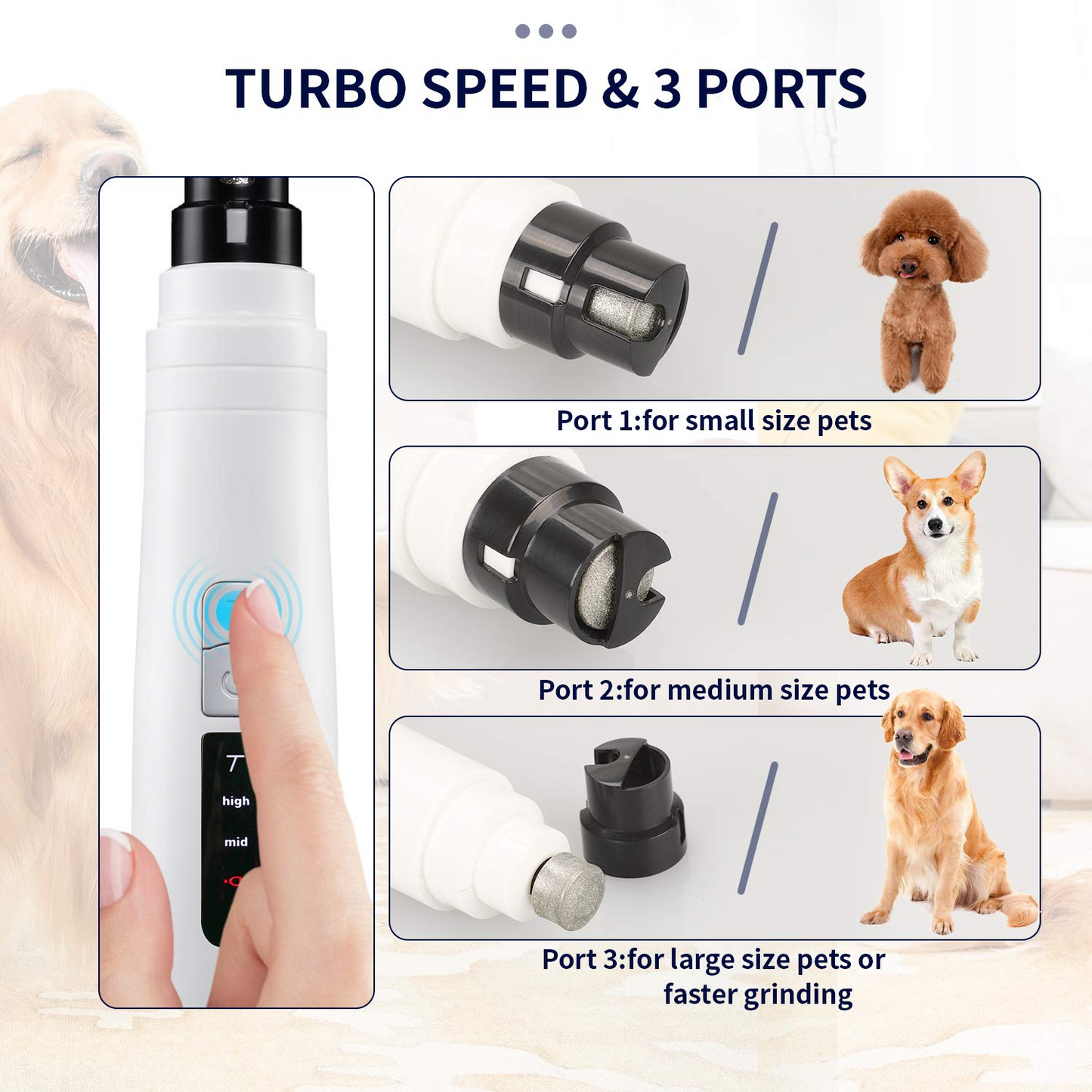 BNISE Dog Nail Grinder Quiet , Professional Turbo-Speed Rechargeable Pet Nail Trimmer Cordless Pet Care For Small Medium Large Dogs Cats