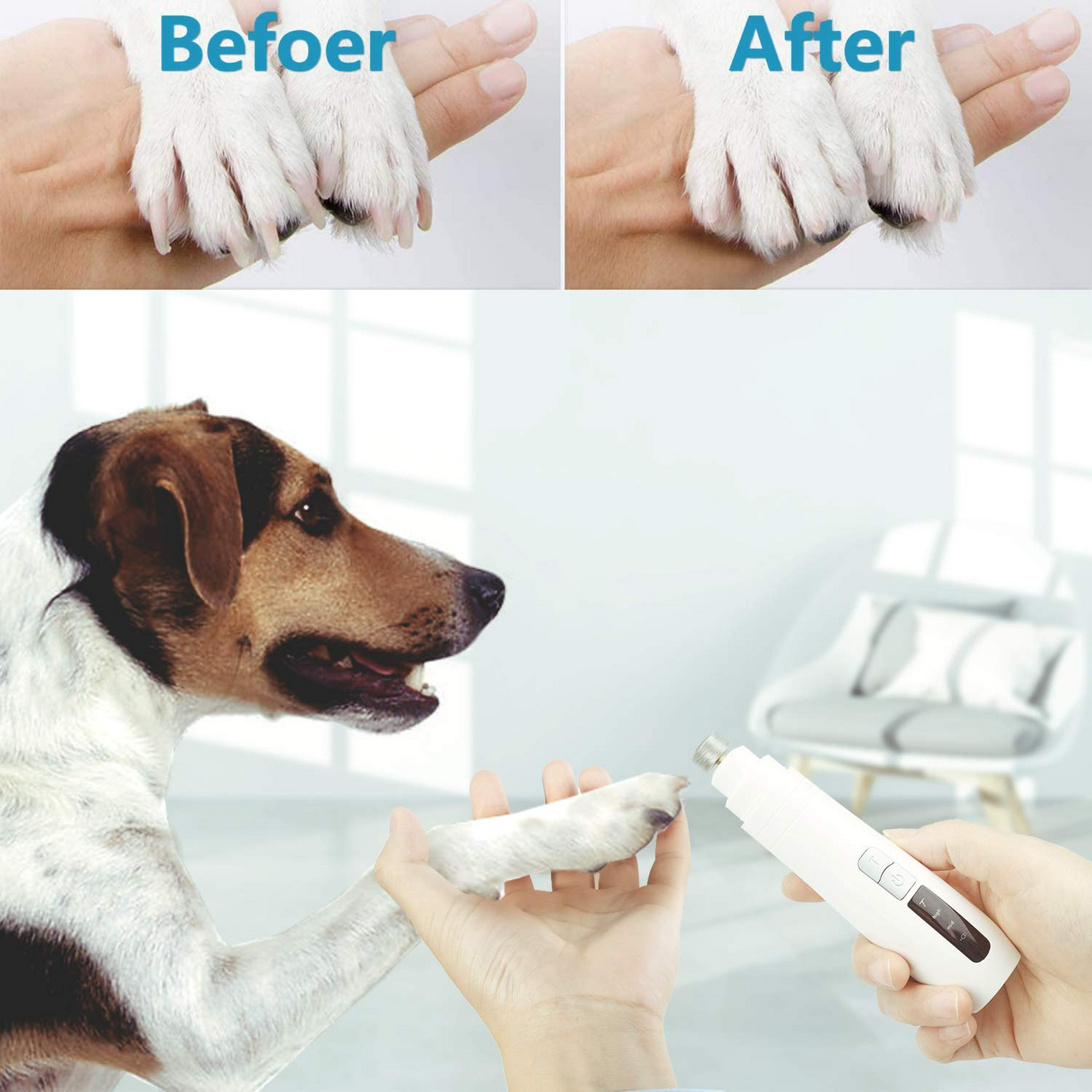 BNISE Dog Nail Grinder Quiet , Professional Turbo-Speed Rechargeable Pet Nail Trimmer Cordless Pet Care For Small Medium Large Dogs Cats