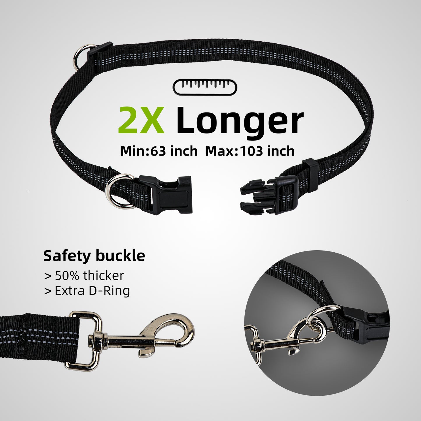 Hands Free Dog Leash for Running Jogging Walking with Zipper Pouch, Retractable Bungee Dog Leash Belt with Dual Padded Handles for Large/Medium Dogs, Adjustable Waist Belt