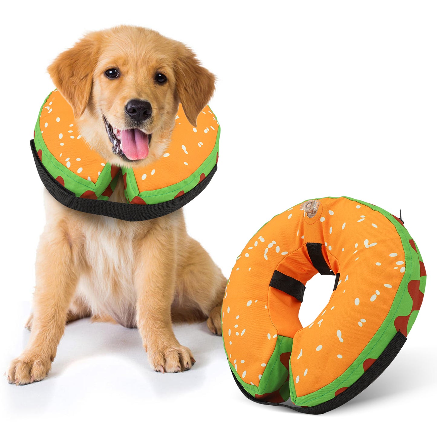 Protective Inflatable Dog Recovery Collar Hamburger Design Dog Donut Collar for Medium Dogs-M