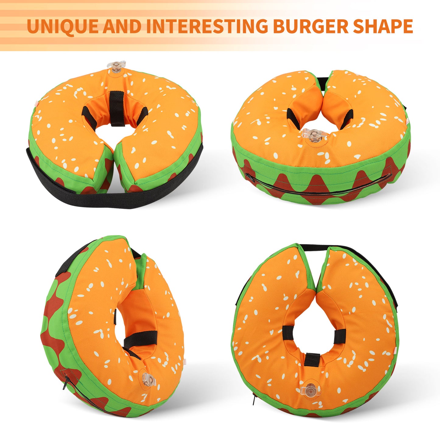 Protective Inflatable Dog Recovery Collar Hamburger Design Dog Donut Collar for Medium Dogs-M