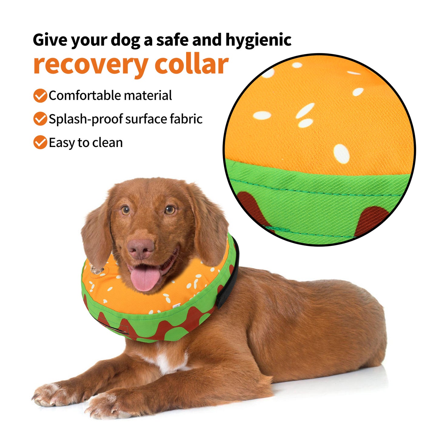 Protective Inflatable Dog Recovery Collar Hamburger Design Dog Donut Collar for Medium Dogs-M