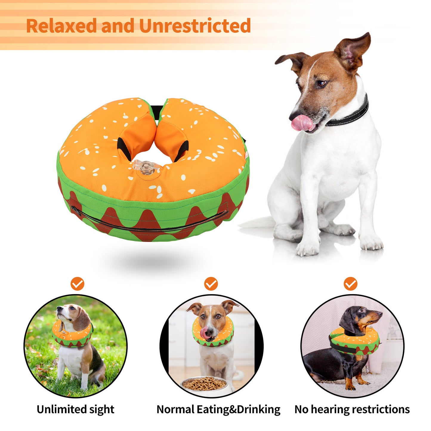 Protective Inflatable Dog Recovery Collar Hamburger Design Dog Donut Collar for Medium Dogs-M