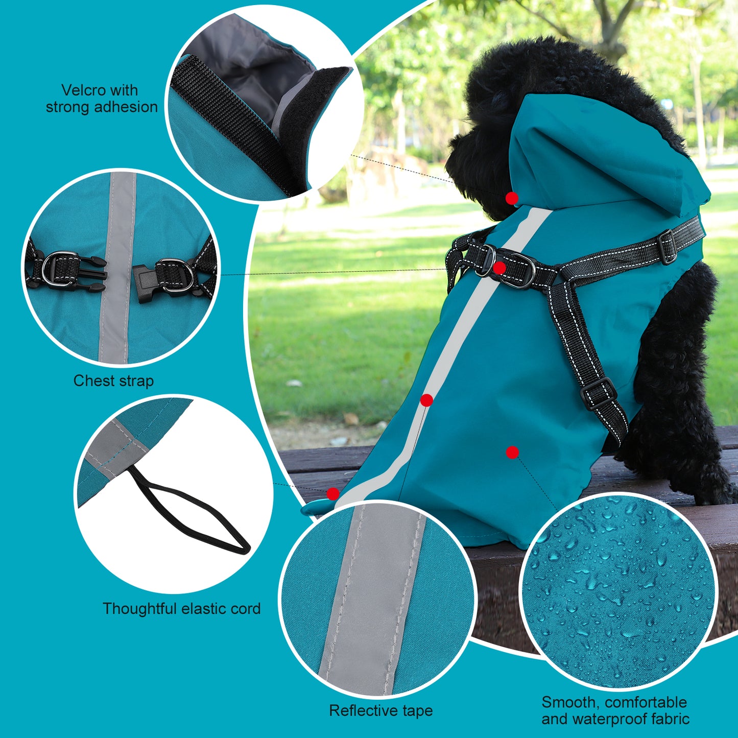Small Dog Reflective Raincoat with Adjustable Harnesses, Waterproof Handsome Pet Clothes, Lightweight Hooded Leisure Raincoat for Puppies