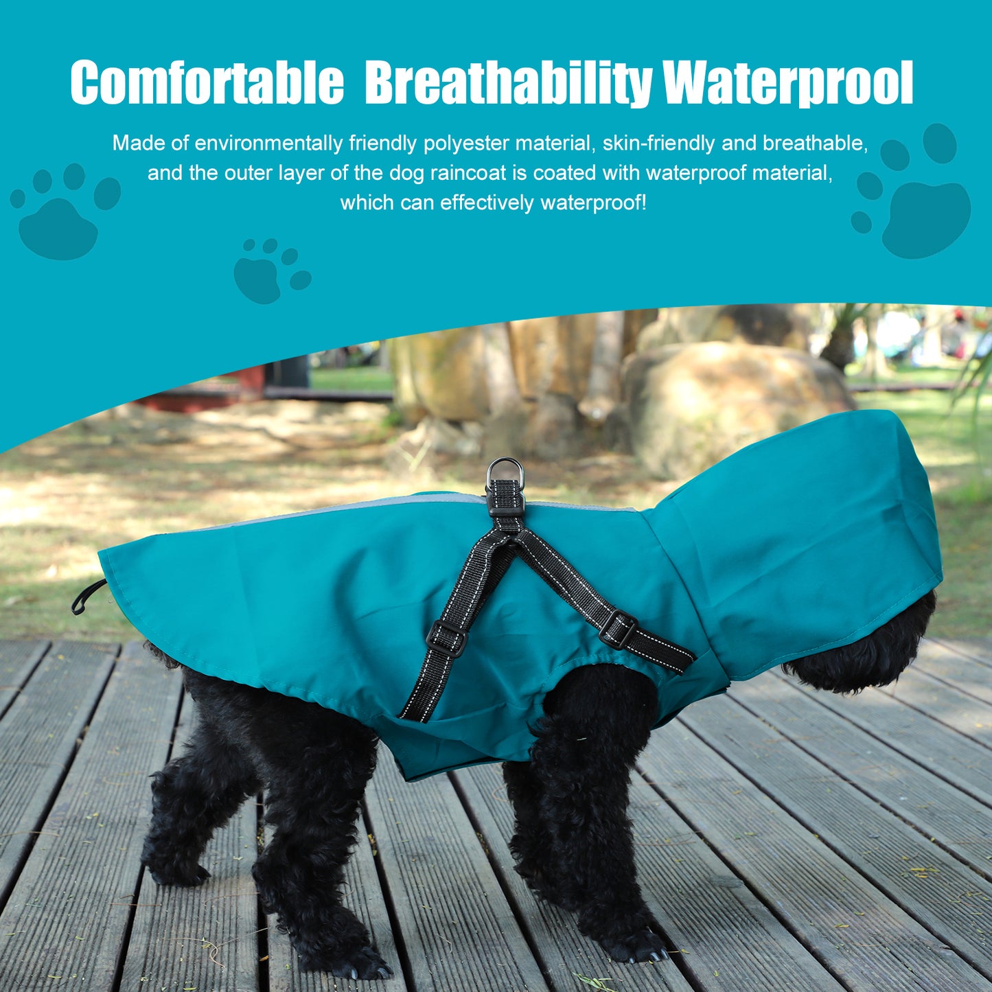 Small Dog Reflective Raincoat with Adjustable Harnesses, Waterproof Handsome Pet Clothes, Lightweight Hooded Leisure Raincoat for Puppies