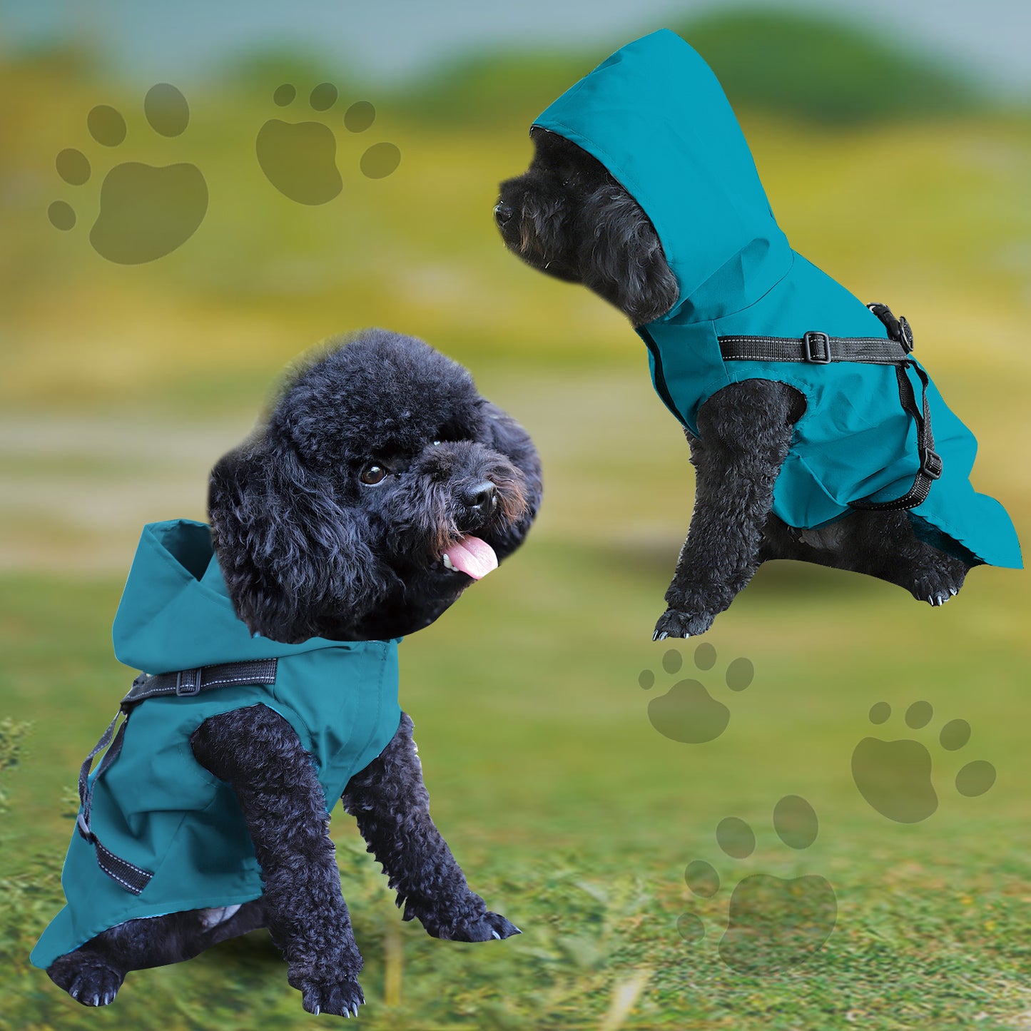 Small Dog Reflective Raincoat with Adjustable Harnesses, Waterproof Handsome Pet Clothes, Lightweight Hooded Leisure Raincoat for Puppies