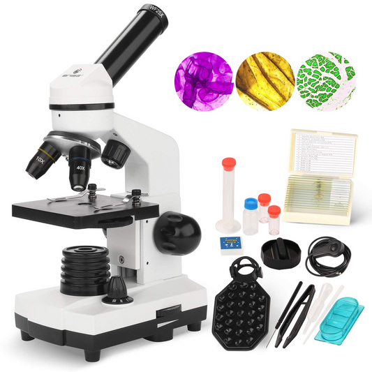 BNISE Microscope for Adults and Kids, 100X-1000X Magnification Lab Compound Monocular Microscopes with Illumination Dual LED, Biological Microscope with Microscope Accessories Set for Beginners