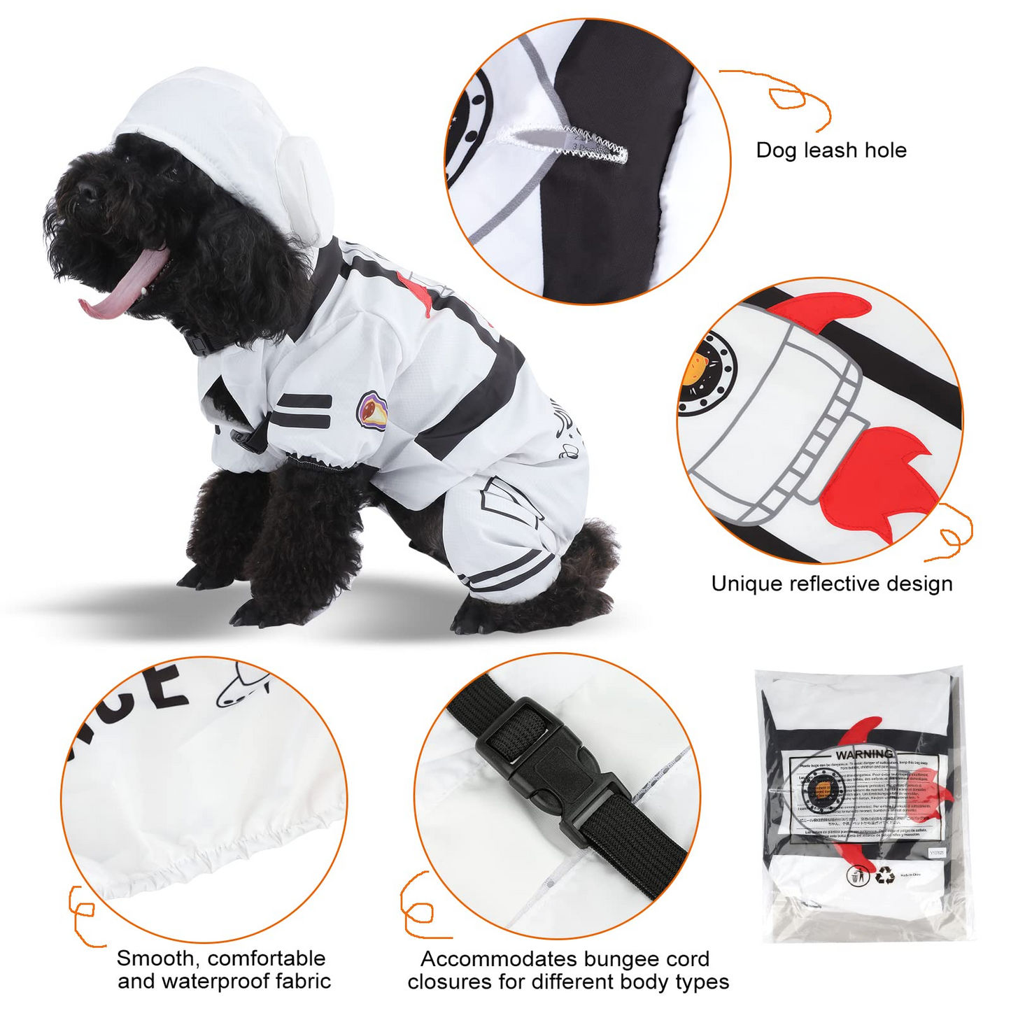 Dog Raincoats with Reflective for Small Dogs Cats -Waterproof, Lightweight, Breathable, Stylish -Space Astronaut Dog Costume with Leash Hole