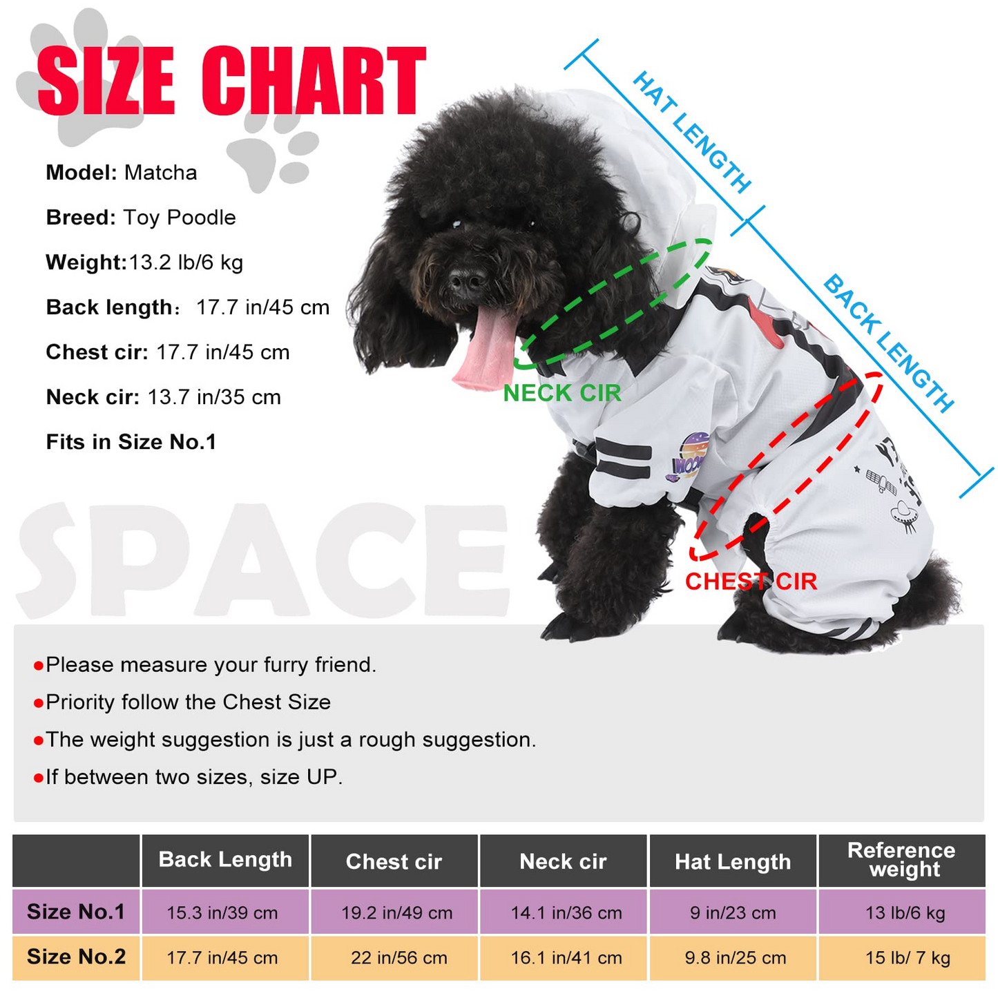 Dog Raincoats with Reflective for Small Dogs Cats -Waterproof, Lightweight, Breathable, Stylish -Space Astronaut Dog Costume with Leash Hole